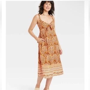 Knox Rose Dress Tie Front Midi Orange Women's size medium